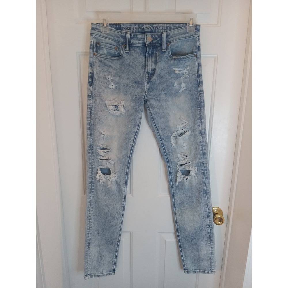 American Eagle Men's AirFlex+ Jeans Faded Straight Stretch Denim 30 X 34 Distres